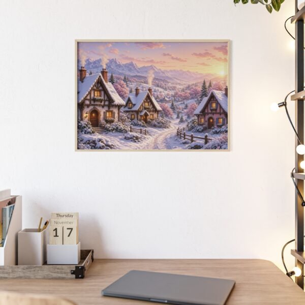 Framed Winter Village Poster — Cozy Snowy Cottage Wall Art - Image 1