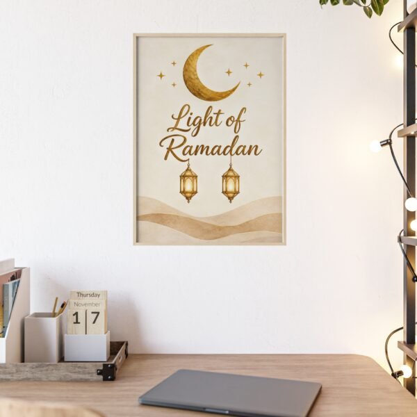 Ramadan Wall Art Poster with Wooden Frame — "Light of Ramadan" Islamic Decor - Image 1