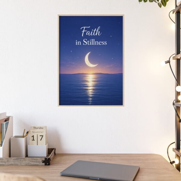 Faith in Stillness Moonlit Ocean Poster — Framed Inspirational Wall Art - Image 1