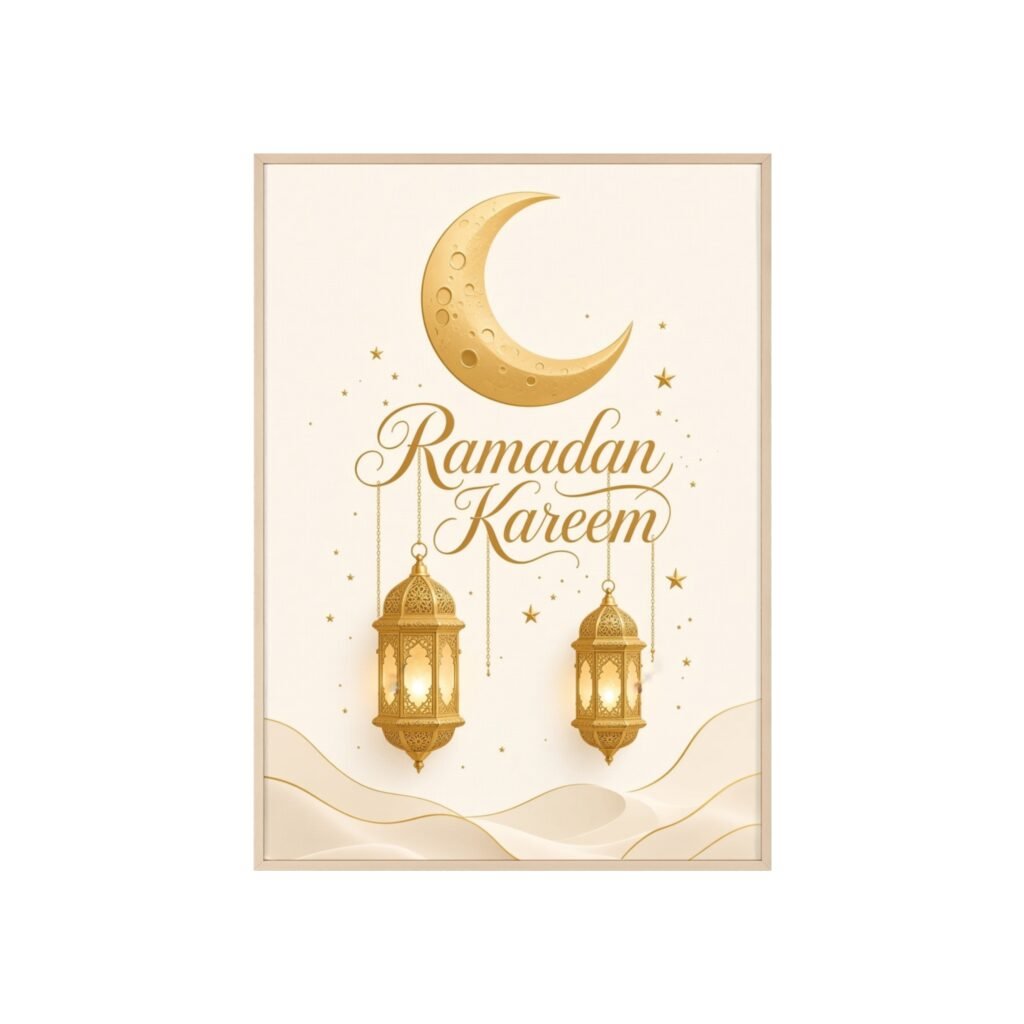 Ramadan Kareem Gold Lantern Poster — Framed Wooden Wall Art