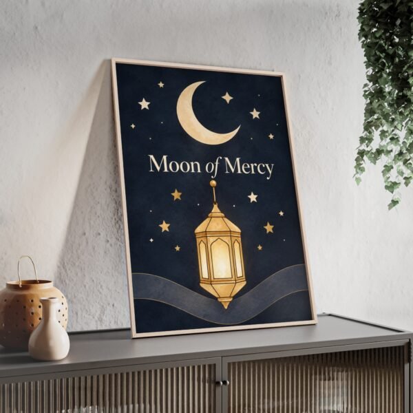 Moon of Mercy Ramadan Poster with Wooden Frame — Islamic Crescent & Lantern Wall Art - Image 2