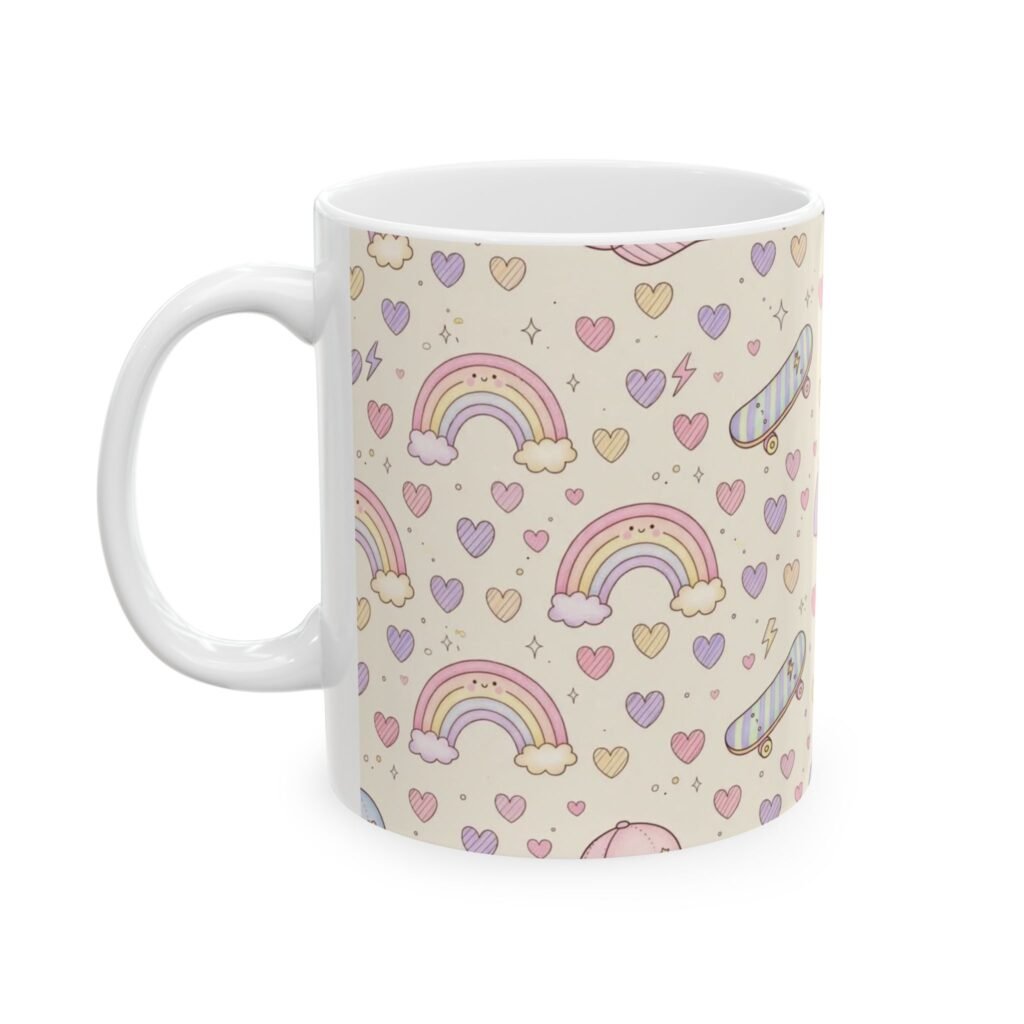 Cute Pastel Pattern Mug — Rainbow, Sneakers & Hearts Ceramic Coffee Cup (11oz/15oz)