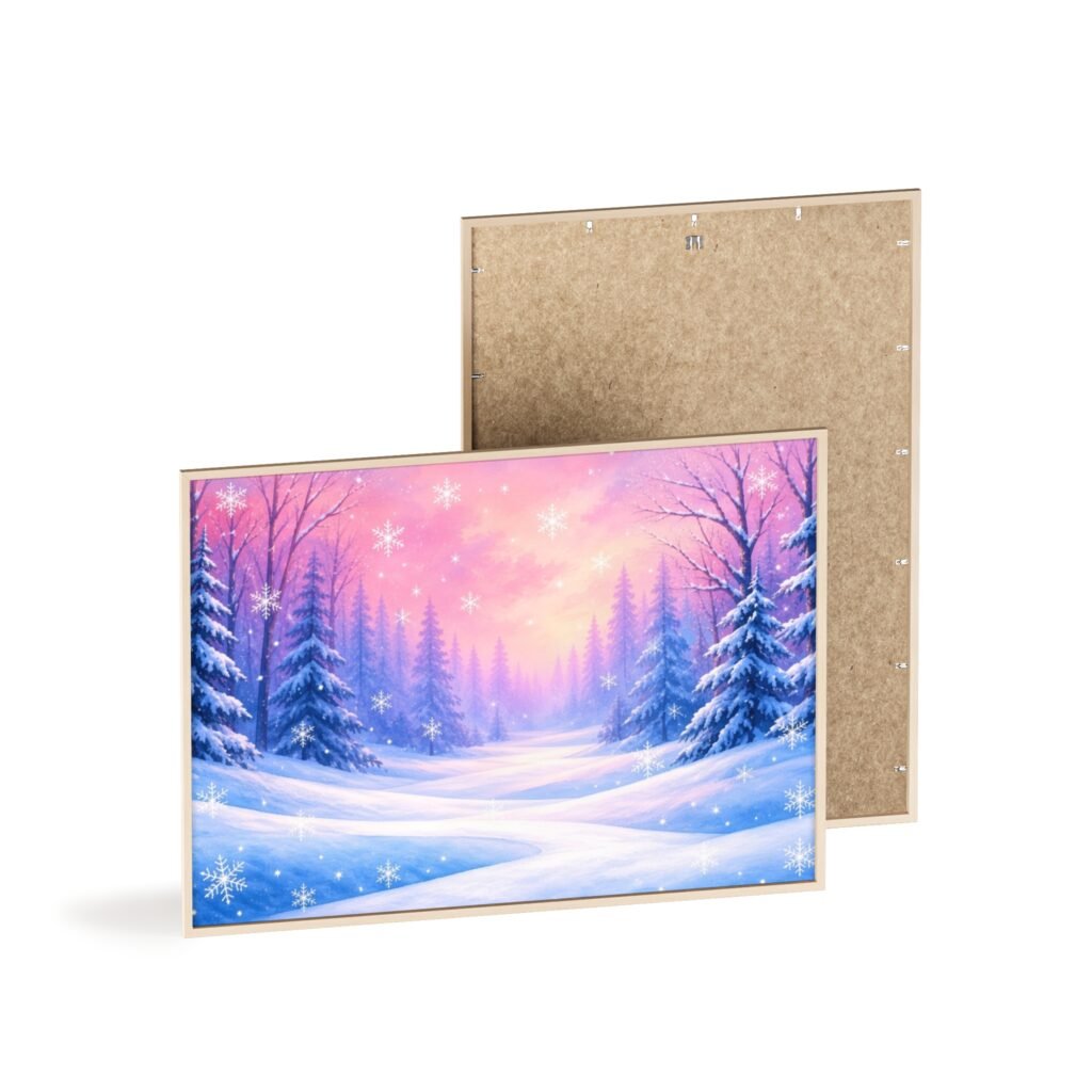 Winter Wonderland Framed Poster — Snowy Forest Sunset Wall Art