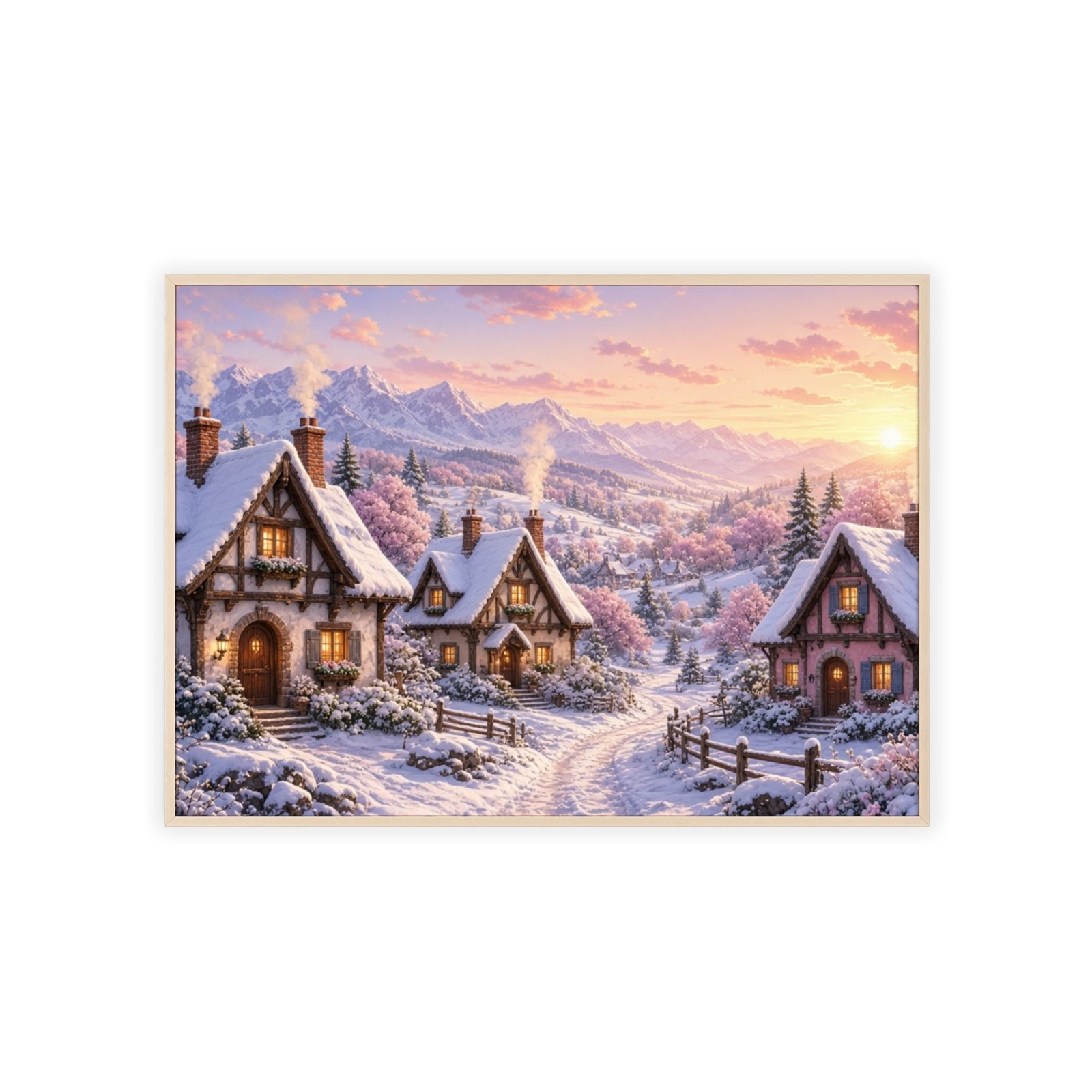 Framed Winter Village Poster — Cozy Snowy Cottage Wall Art - Image 3