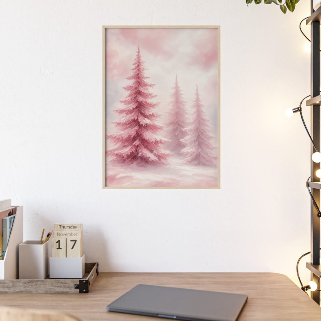 Framed Pink Winter Pines Poster