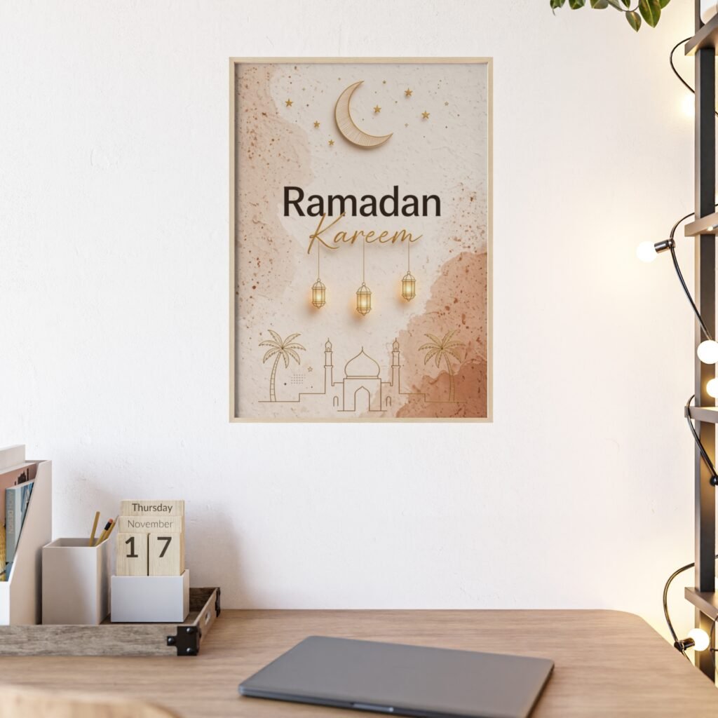 Ramadan Kareem Framed Poster — Mosque & Lantern Wall Art