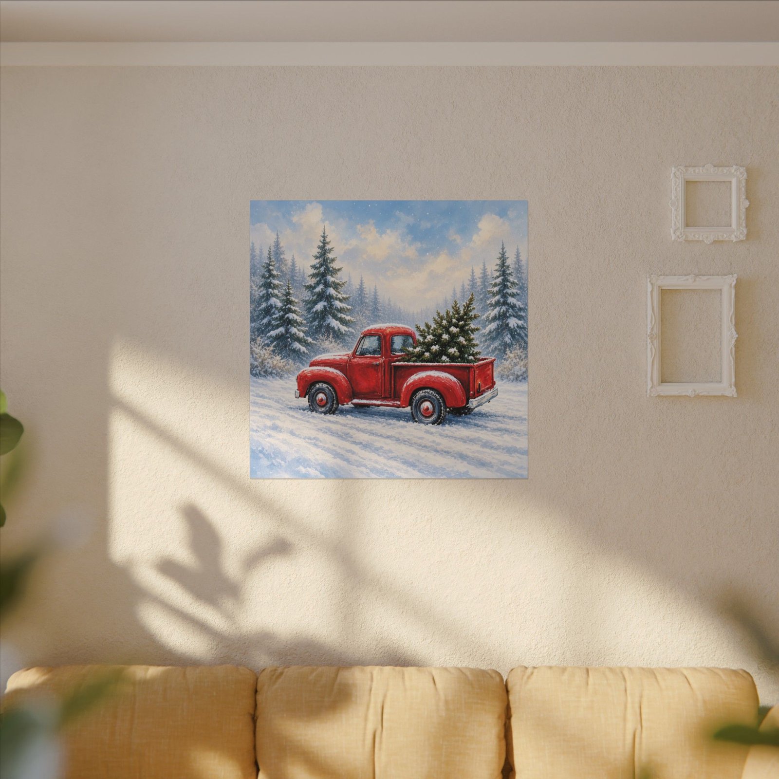 Holiday Red Truck Canvas Print — Vintage Christmas Tree Winter Wall Art - Image 3