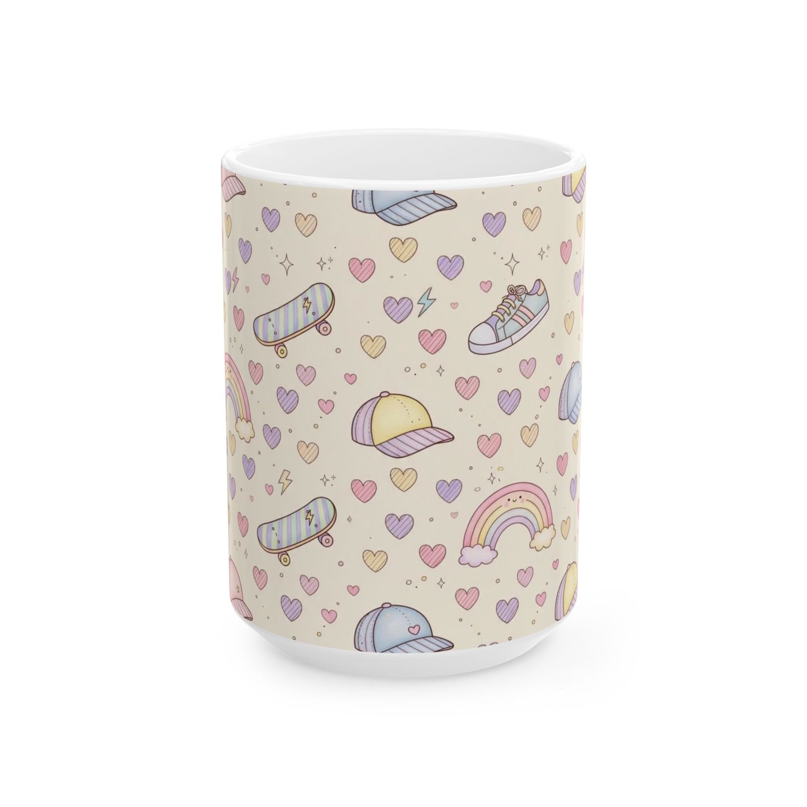 Cute Pastel Pattern Mug — Rainbow, Sneakers & Hearts Ceramic Coffee Cup (11oz/15oz) - Image 5