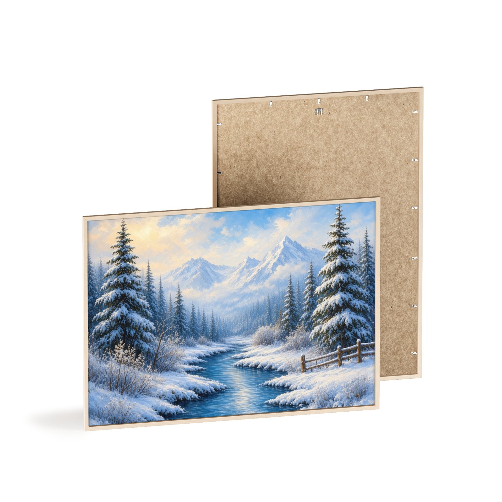 Framed Winter Landscape Poster — Snowy Mountain River Wall Art - Image 4