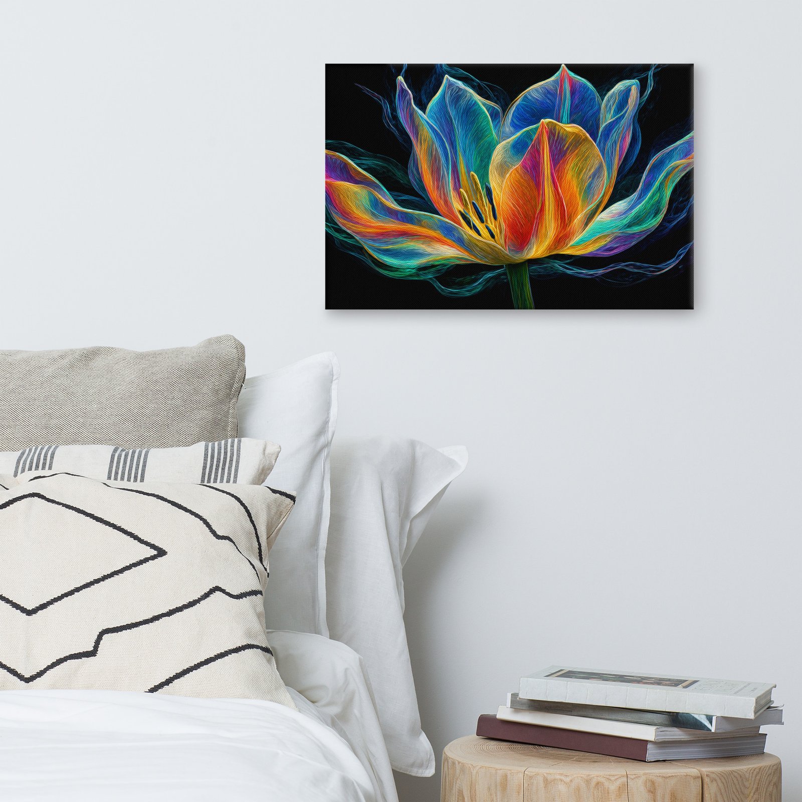 Glowing Neon Lotus Wall Art Printable | Electric Floral Canvas Print - Image 5