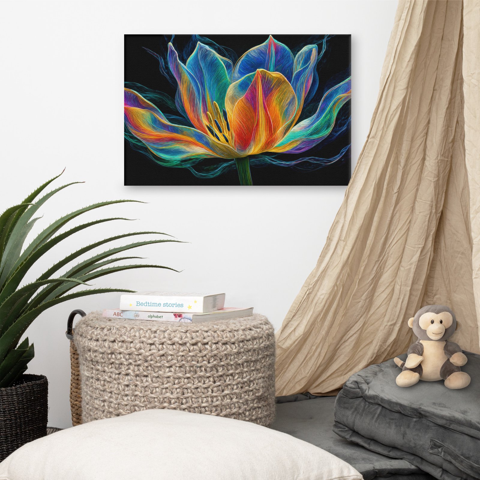 Glowing Neon Lotus Wall Art Printable | Electric Floral Canvas Print - Image 6