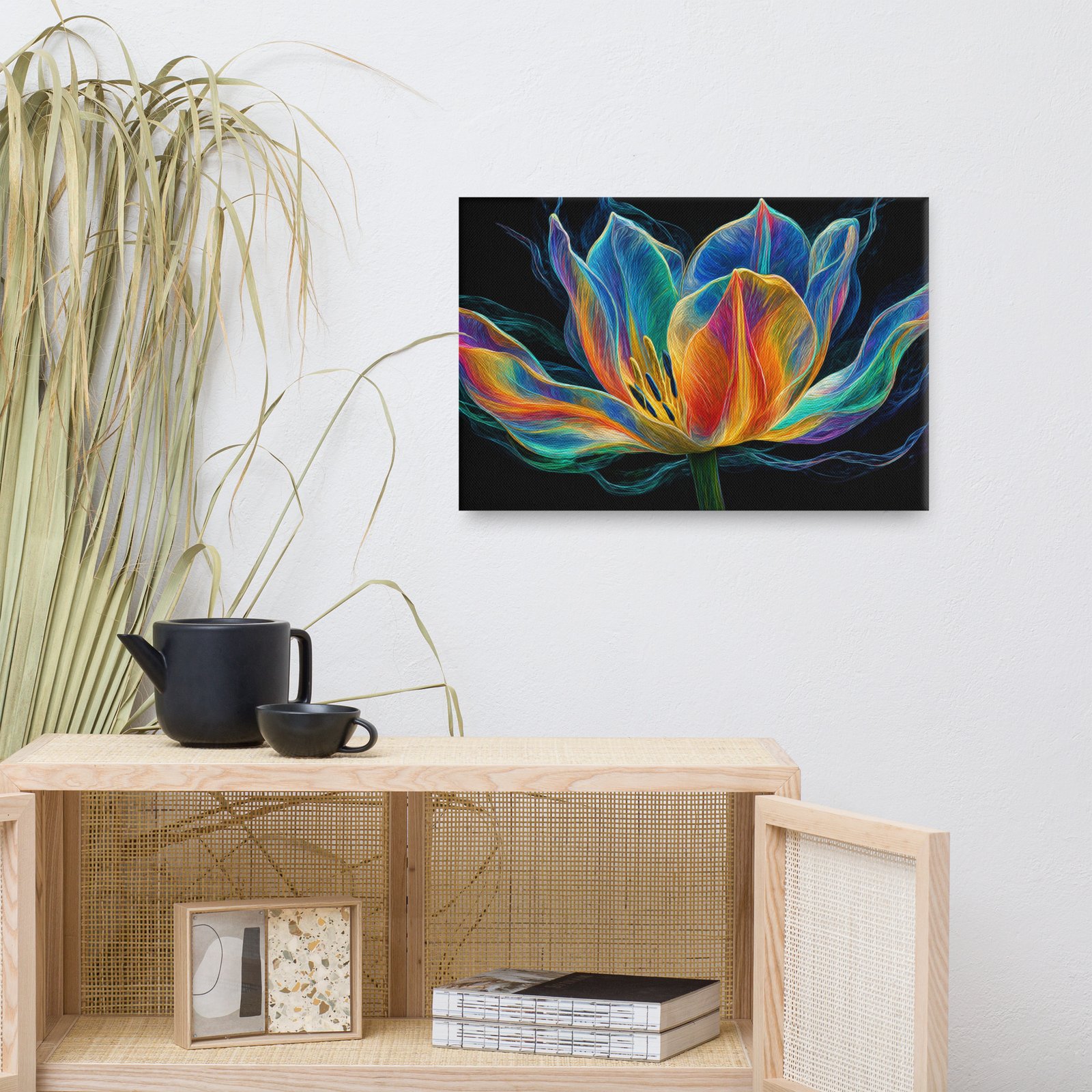 Glowing Neon Lotus Wall Art Printable | Electric Floral Canvas Print - Image 7