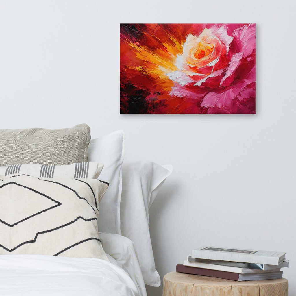 Vibrant Floral Rose Wall Art Printable | Bold Floral Palette Knife Canvas Print