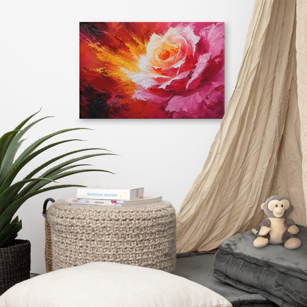 Vibrant Floral Rose Wall Art Printable | Bold Floral Palette Knife Canvas Print