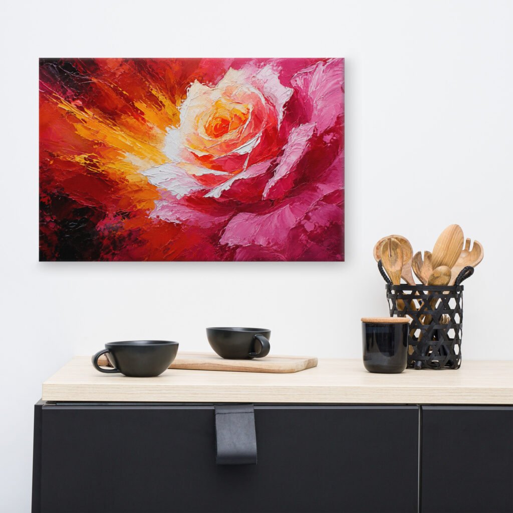 Vibrant Floral Rose Wall Art Printable | Bold Floral Palette Knife Canvas Print