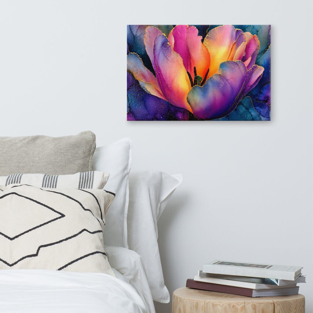 Floral Wall Art Printable | Moody Purple & Gold Tulip Canvas Print