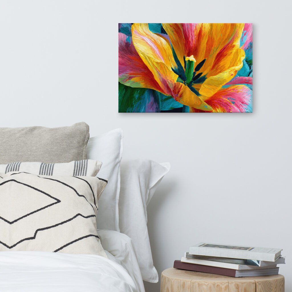 Bright Yellow & Pink Tulip Wall Art Printable | Floral Canvas Print