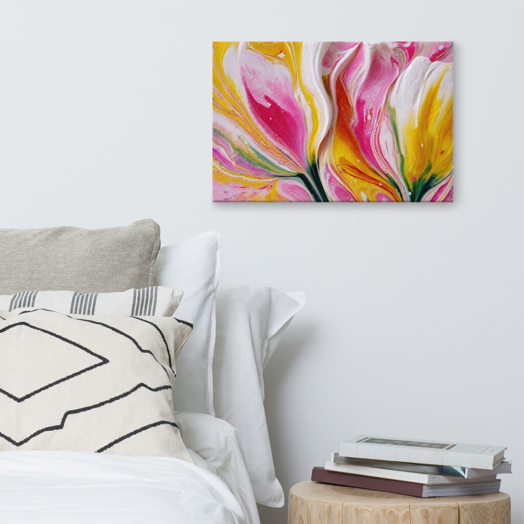 Pink & Yellow Acrylic Floral Wall Art Printable | Floral Canvas Print