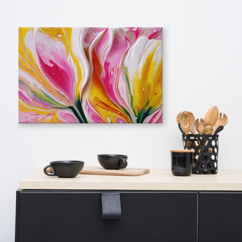 Pink & Yellow Acrylic Floral Wall Art Printable | Floral Canvas Print