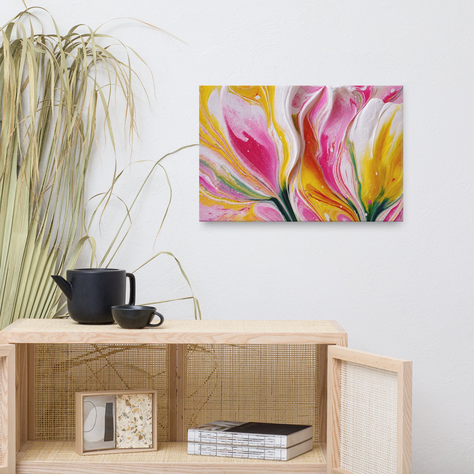 Pink & Yellow Acrylic Floral Wall Art Printable | Floral Canvas Print - Image 8