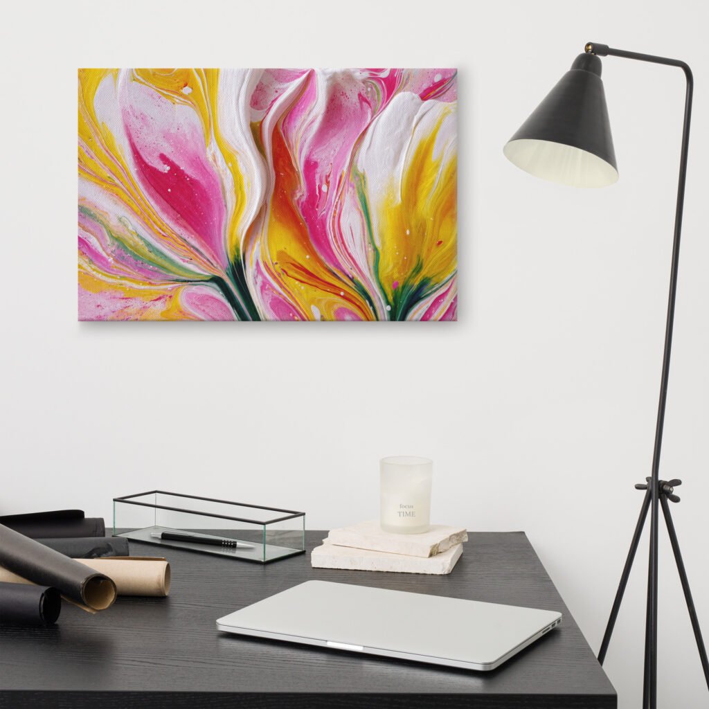 Pink & Yellow Acrylic Floral Wall Art Printable | Floral Canvas Print