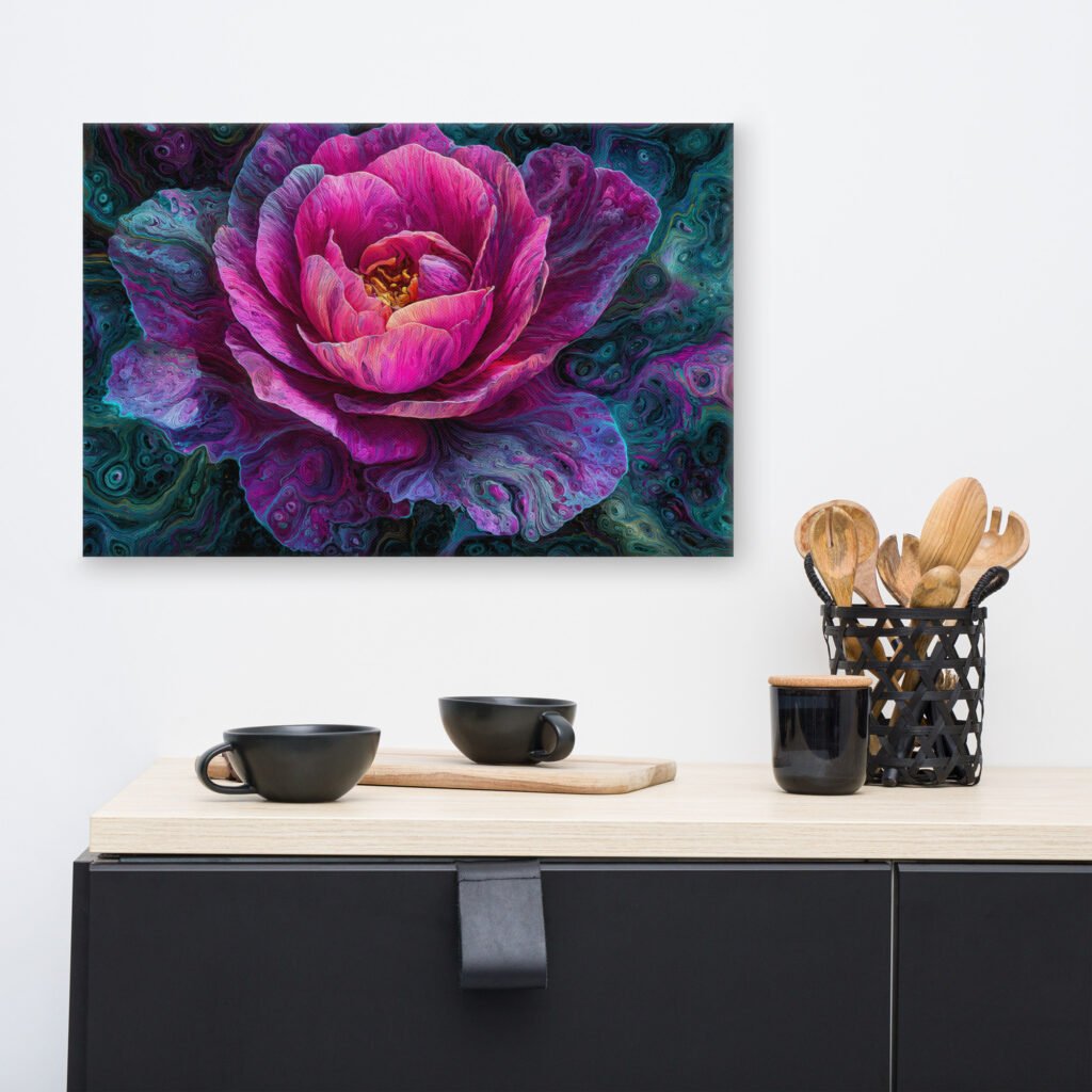 Pink Rose Floral Wall Art Printable | Moody Psychedelic Floral Print