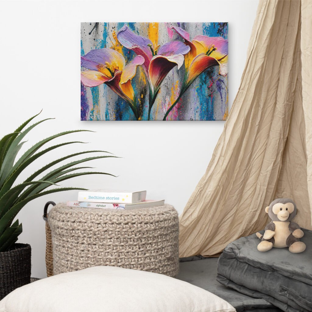 Textured Colorful Calla Lily Wall Art Printable | Impasto Floral Painting