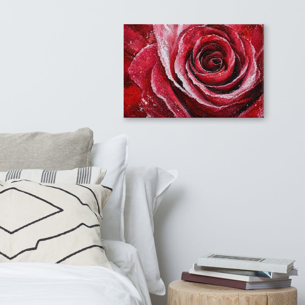 Red Rose Wall Art Printable | Deep Crimson Impasto Painting
