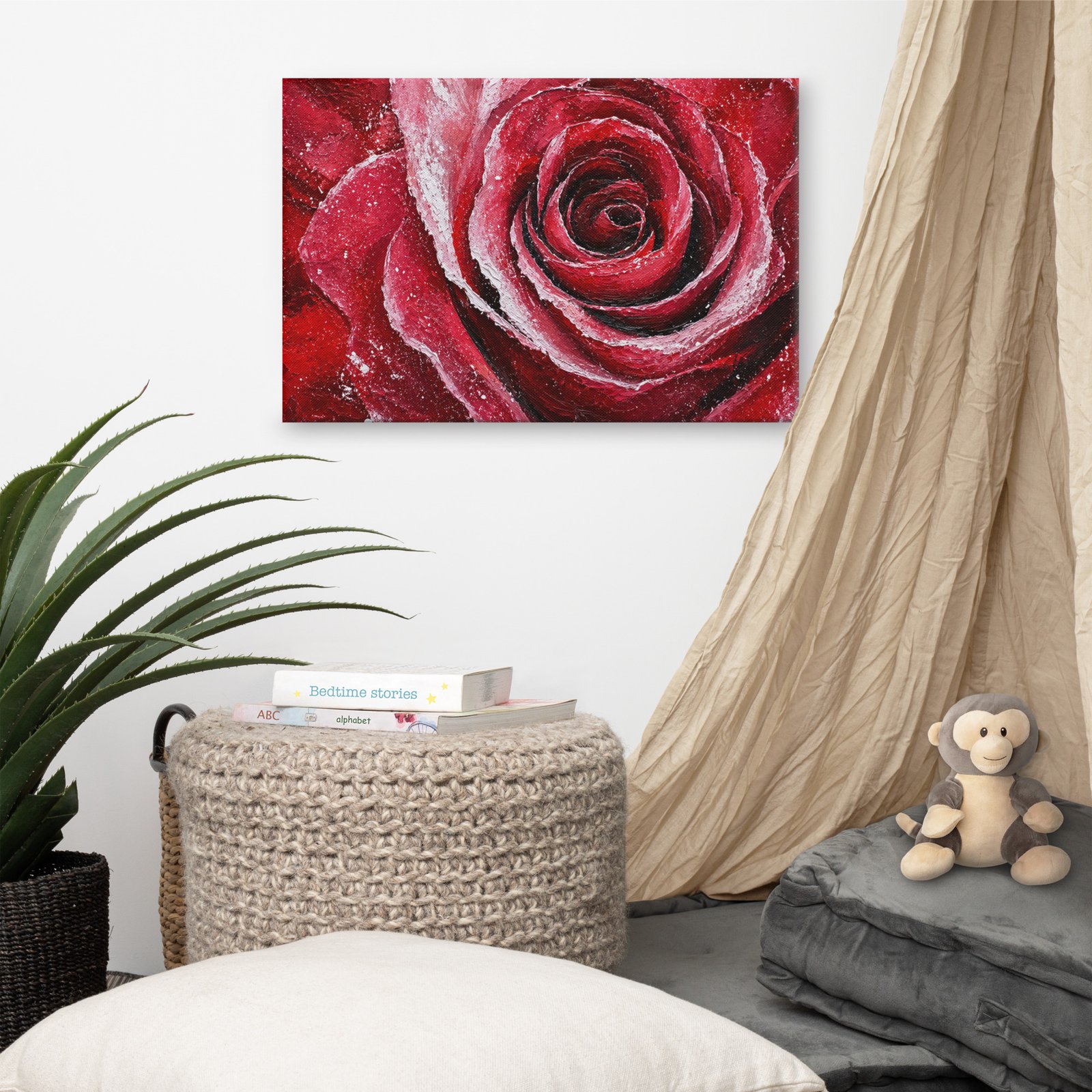 Red Rose Wall Art Printable | Deep Crimson Impasto Painting - Image 6