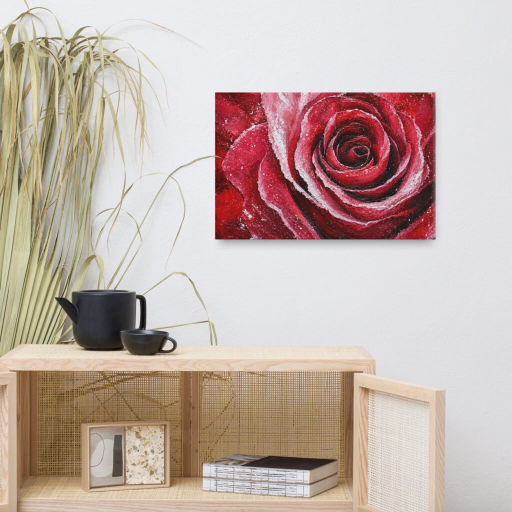 Red Rose Wall Art Printable | Deep Crimson Impasto Painting