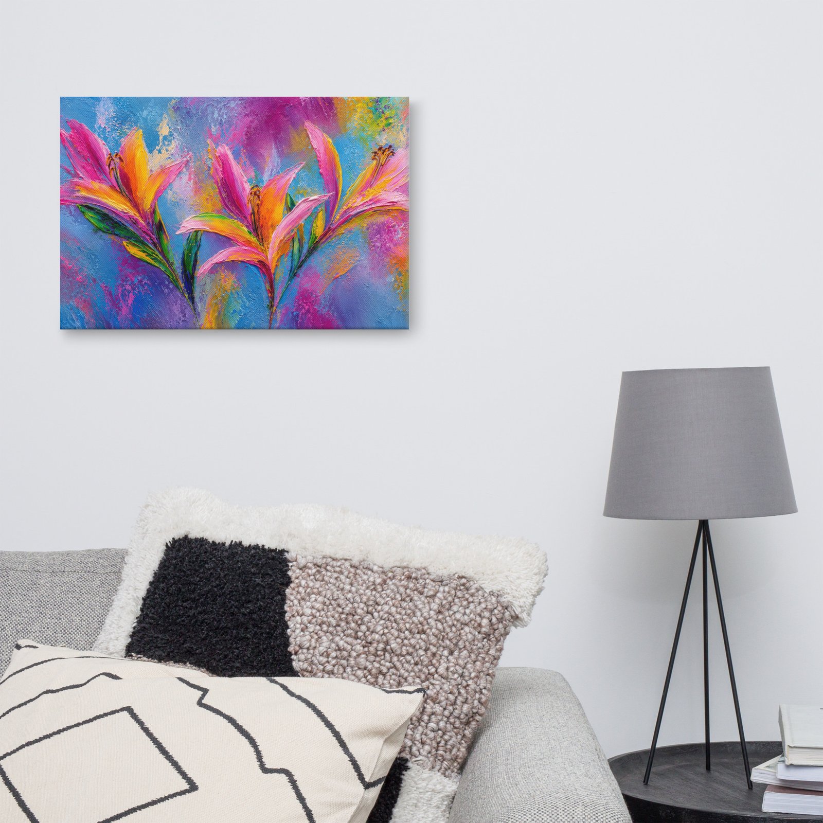 Vibrant Pink & Orange Lily Canvas Print |  Abstract Floral Wall Decor - Image 8