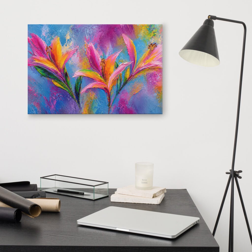 Vibrant Pink & Orange Lily Canvas Print | Abstract Floral Wall Decor