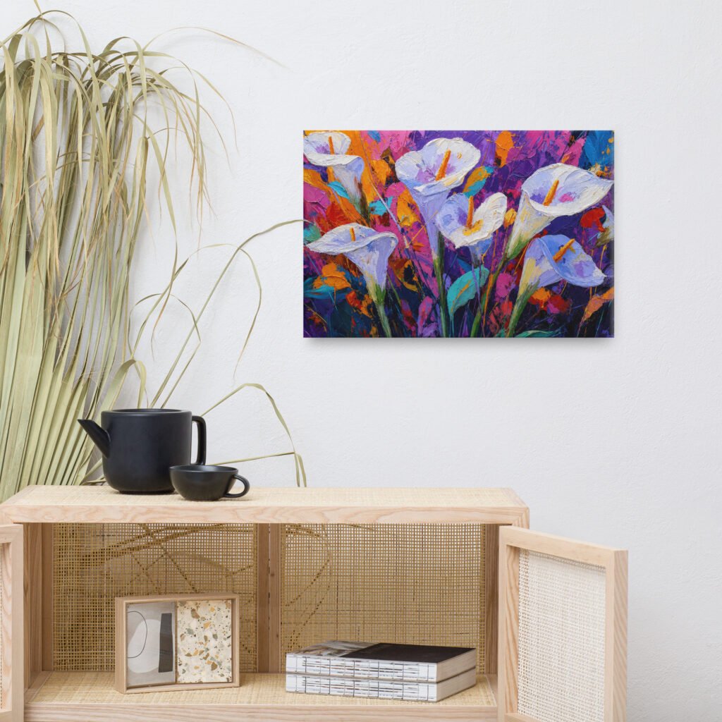 White Calla Lilies Canvas Print | Textured Abstract Floral Wall Decor