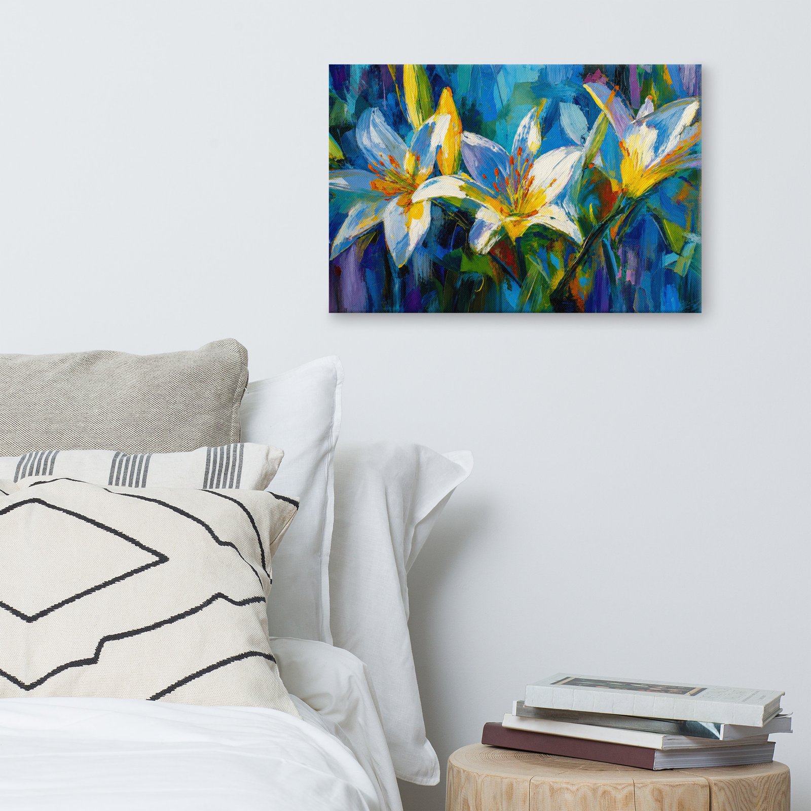 Vibrant Blue Lily Bloom Canvas Art | Colorful Impasto Floral Wall Decor - Image 5