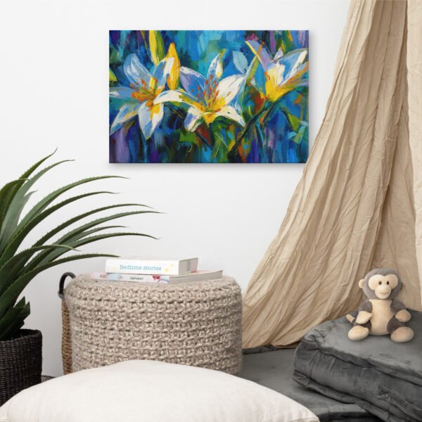 Vibrant Blue Lily Bloom Canvas Art | Colorful Impasto Floral Wall Decor - Image 6