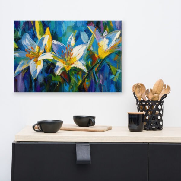 Vibrant Blue Lily Bloom Canvas Art | Colorful Impasto Floral Wall Decor - Image 7