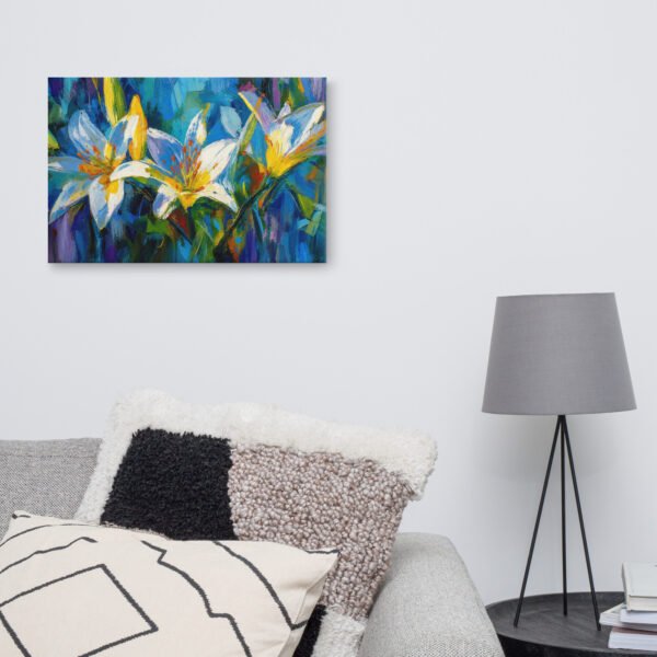 Vibrant Blue Lily Bloom Canvas Art | Colorful Impasto Floral Wall Decor - Image 9