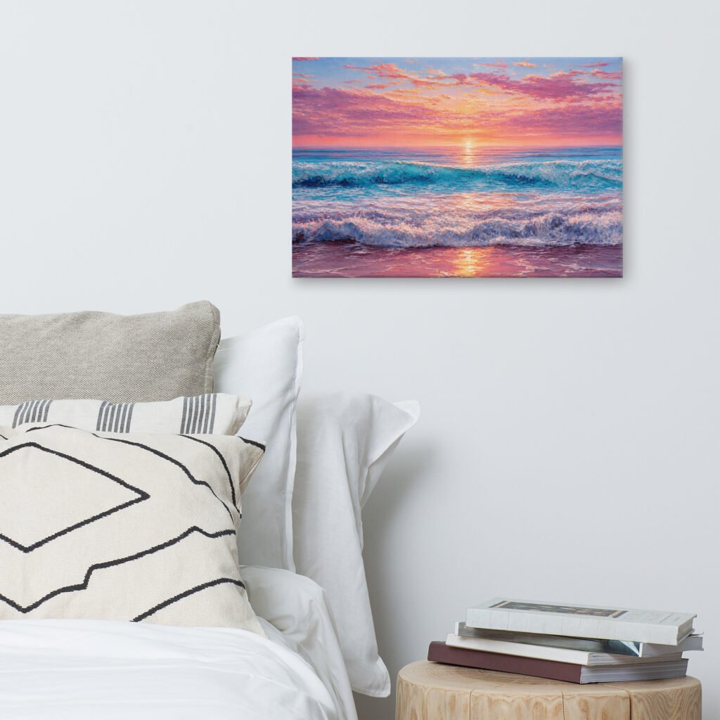 Coastal Impasto Sunset Beach Painting | Canvas Art Print