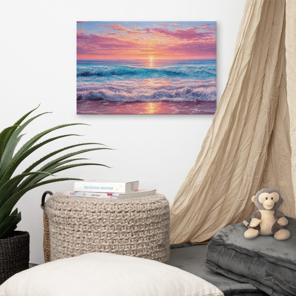 Coastal Impasto Sunset Beach Painting | Canvas Art Print