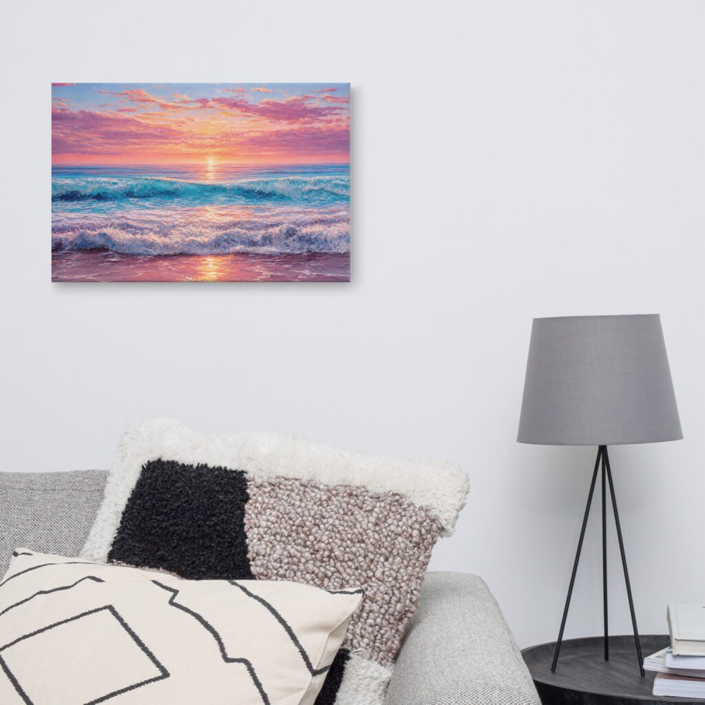 Coastal Impasto Sunset Beach Painting | Canvas Art Print