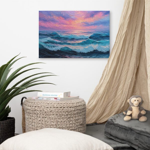 Moody Purple Sunset Beach Artwork |  Wave Impasto Canvas Painting - Image 6