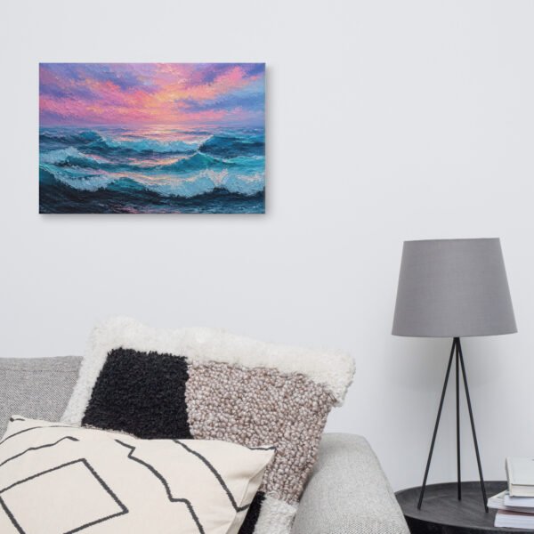 Moody Purple Sunset Beach Artwork |  Wave Impasto Canvas Painting - Image 10