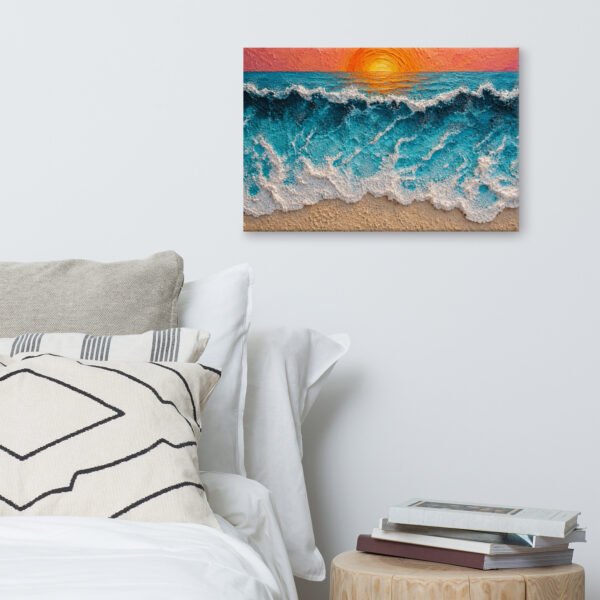 Vibrant Ocean Sunset Canvas Print –  Wave Impasto Coastal Wall Decor - Image 5