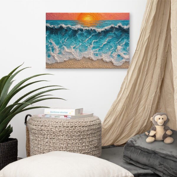 Vibrant Ocean Sunset Canvas Print –  Wave Impasto Coastal Wall Decor - Image 6