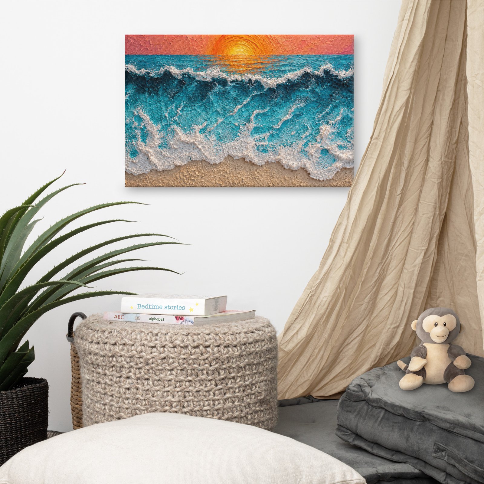 Vibrant Ocean Sunset Canvas Print –  Wave Impasto Coastal Wall Decor - Image 6