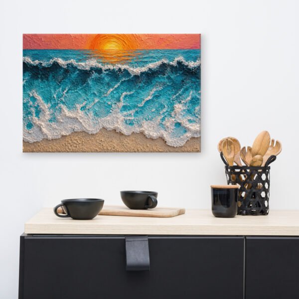 Vibrant Ocean Sunset Canvas Print –  Wave Impasto Coastal Wall Decor - Image 7