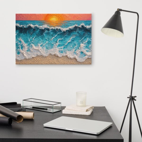 Vibrant Ocean Sunset Canvas Print –  Wave Impasto Coastal Wall Decor - Image 10