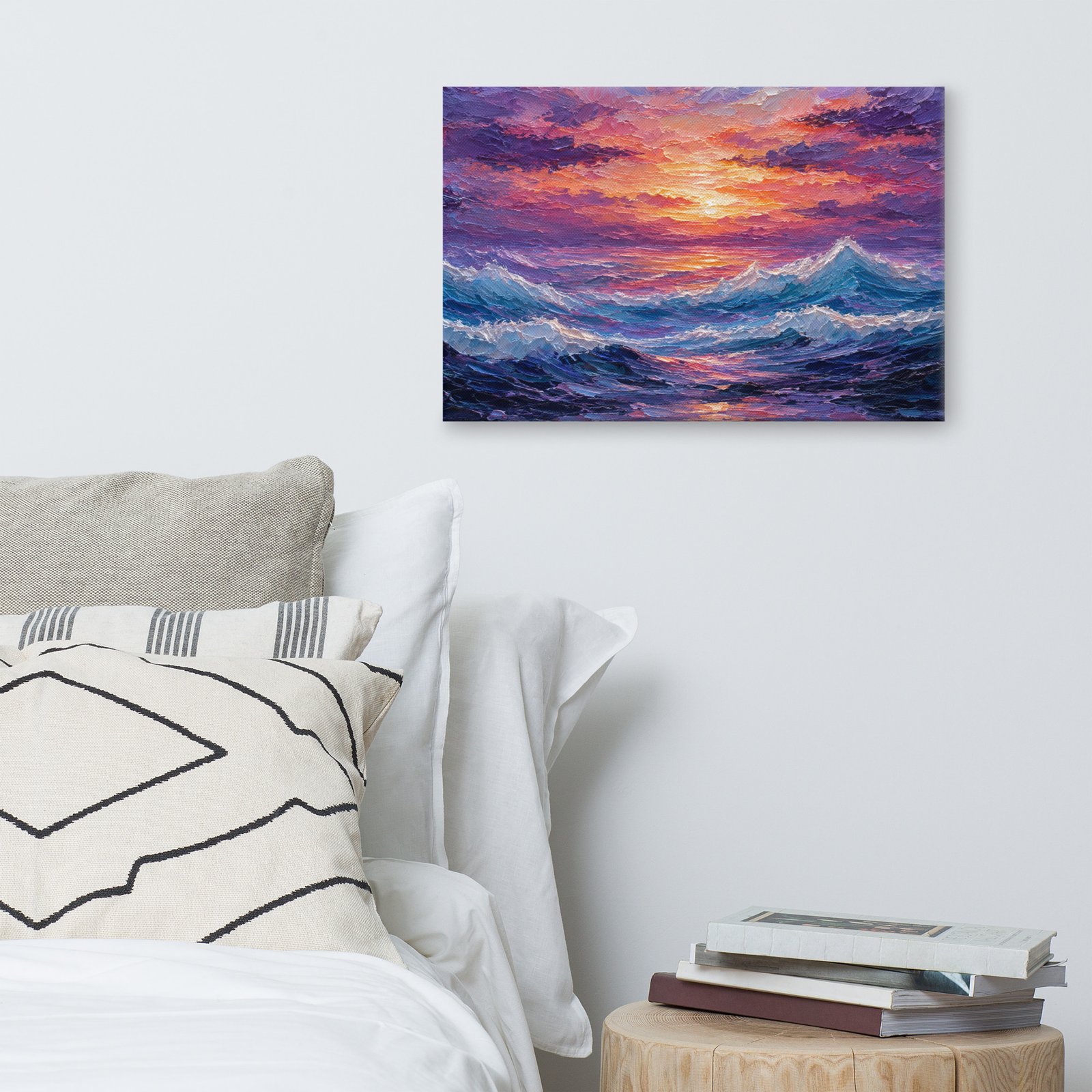 Purple Sunset Ocean Waves Canvas Wall Art – Impasto Dramatic Seascape Painting - Image 5