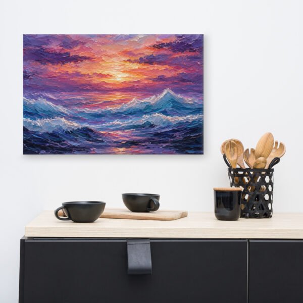 Purple Sunset Ocean Waves Canvas Wall Art – Impasto Dramatic Seascape Painting - Image 7