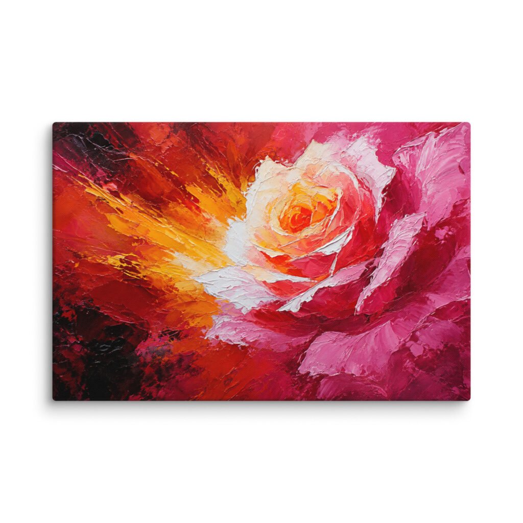 Vibrant Floral Rose Wall Art Printable | Bold Floral Palette Knife Canvas Print
